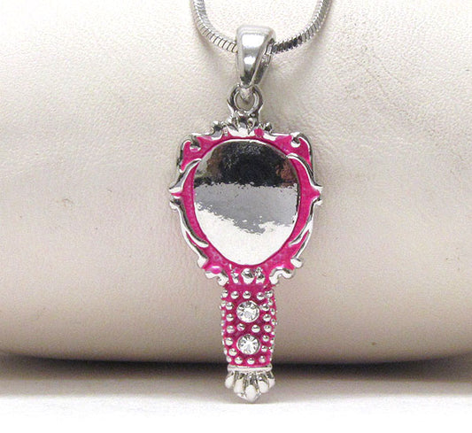 MADE IN KOREA WHITEGOLD PLATING AND CRYSTAL DECO MIRROR PENDANT NECKLACE