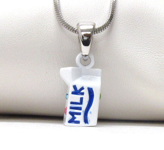 MADE IN KOREA WHITEGOLD PLATING AND CRYSTAL DECO MILK PACK PENDANT NECKLACE