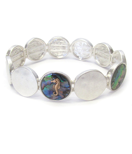 SEALIFE THEME ABALONE DISC STRETCH BRACELET - SEA HORSE