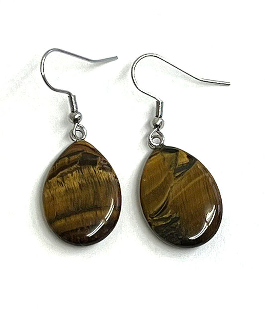 SEMI PRECIOUS STONE TEARDROP EARRING - TIGER EYE