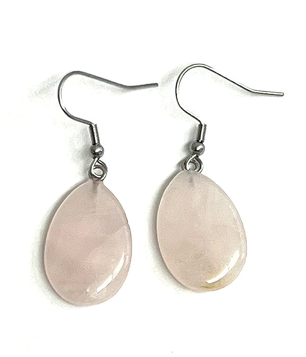 SEMI PRECIOUS STONE TEARDROP EARRING - ROSE QUARTZ