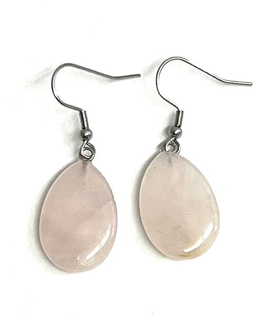 SEMI PRECIOUS STONE TEARDROP EARRING - ROSE QUARTZ