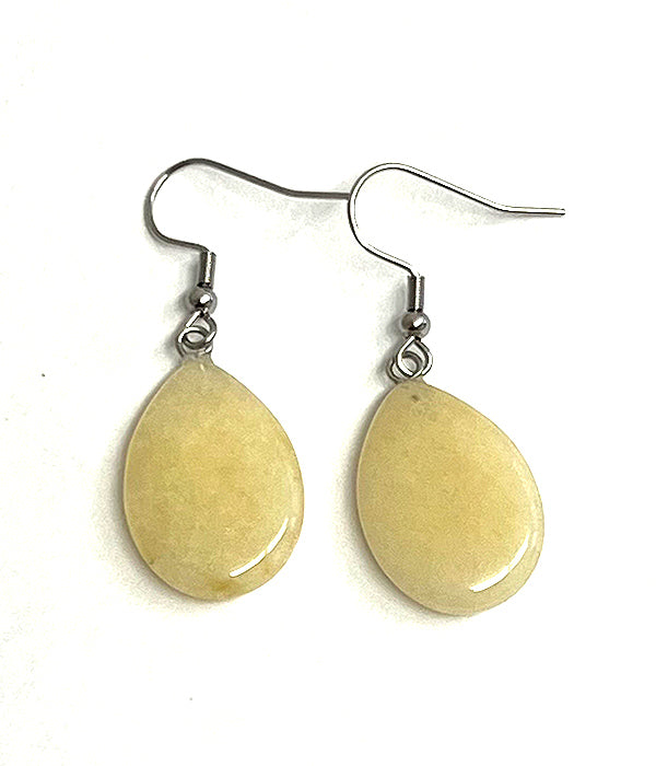SEMI PRECIOUS STONE TEARDROP EARRING - Yellow Jade