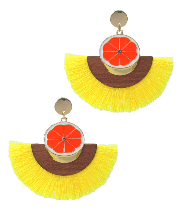 EPOXY ORANGE AND FAN TASSEL EARRING