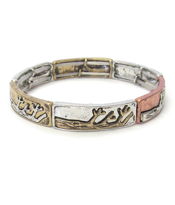 WOOD PATTERN METAL STRETCH BRACELET