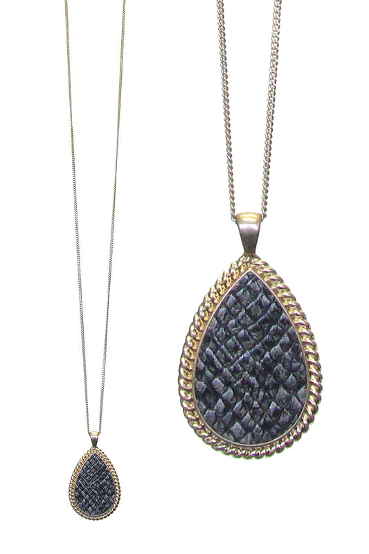 SNAKE SKIN TEARDROP PENDANT LONG NECKLACE