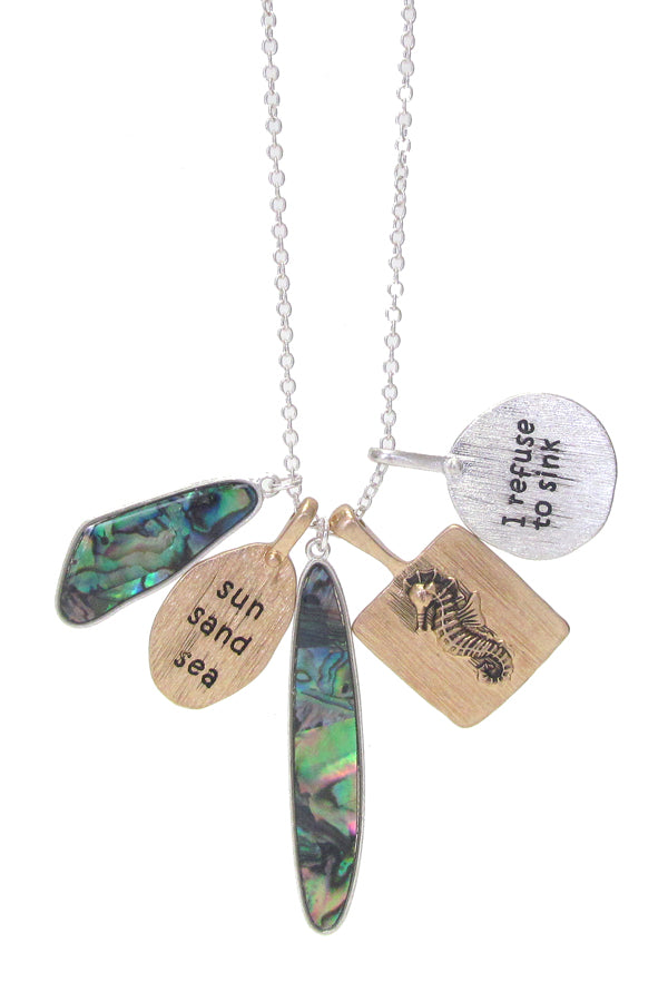 SEALIFE THEME ABALONE MULTI CHARM NECKLACE - I REFUSE TO SINK