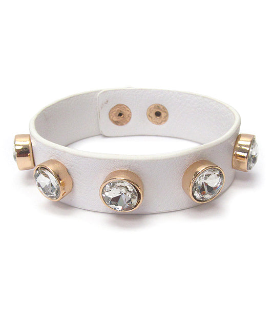 CRYSTAL STUD LEATHERETTE BUTTON BRACELET