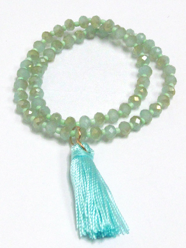 GLASS BEADS WITH POM POM TASSEL WRAPAROUND BRACELET