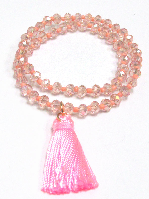 GLASS BEADS WITH POM POM TASSEL WRAPAROUND BRACELET