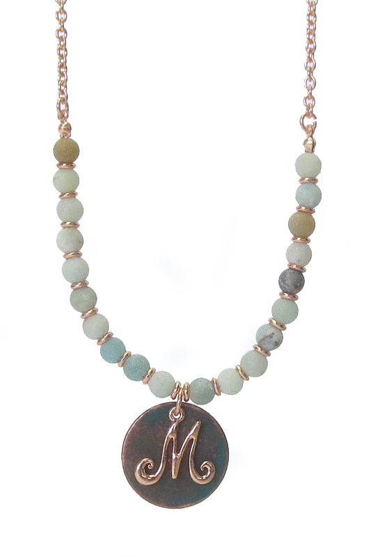 MONOGRAM PATINA PENDANT AND MIX STONE NECKLACE