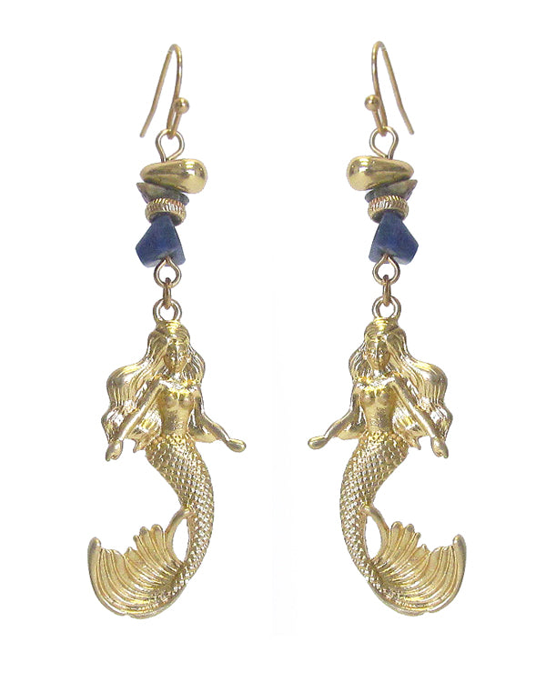 SEMI PRECIOUS STONE AND MERMAID EARRING