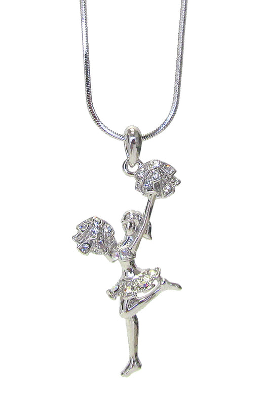 MADE IN KOREA WHITEGOLD PLATING CRYSTAL CHEERLEADER PENDANT NECKLACE