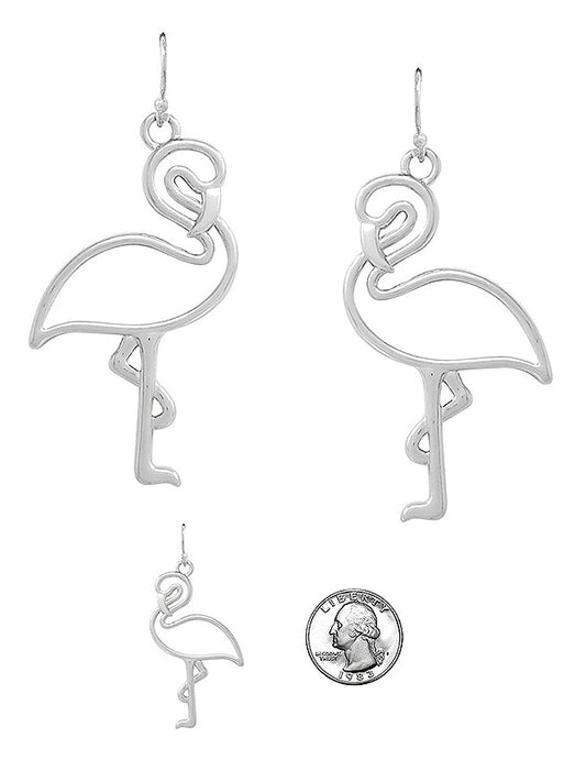 TROPICAL BIRD THEME METAL WIRE ART EARRING - FLAMINGO