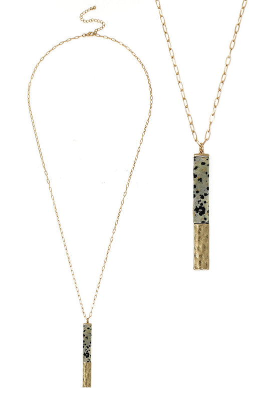 SEMI PRECIOUS STONE BAR PENDANT LONG NECKLACE