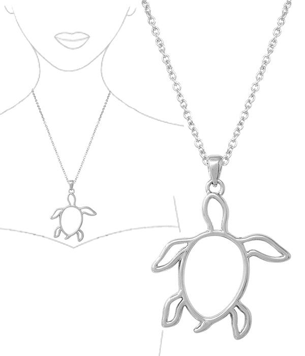 SEALIFE THEME METAL WIRE ART PENDANT NECKLACE - TURTLE