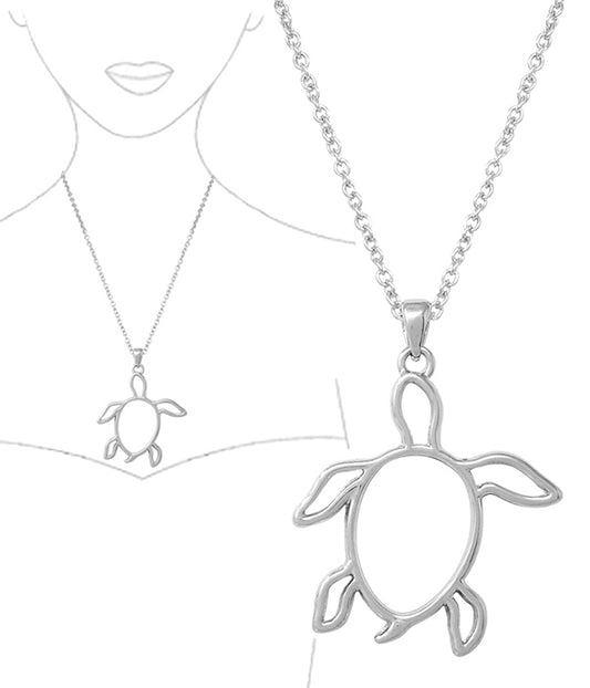 SEALIFE THEME METAL WIRE ART PENDANT NECKLACE - TURTLE