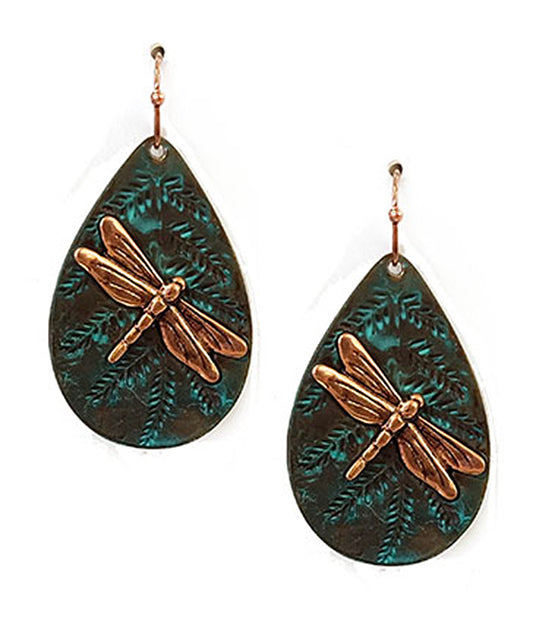 VINTAGE METAL DRAGONFLY TEARDROP EARRING