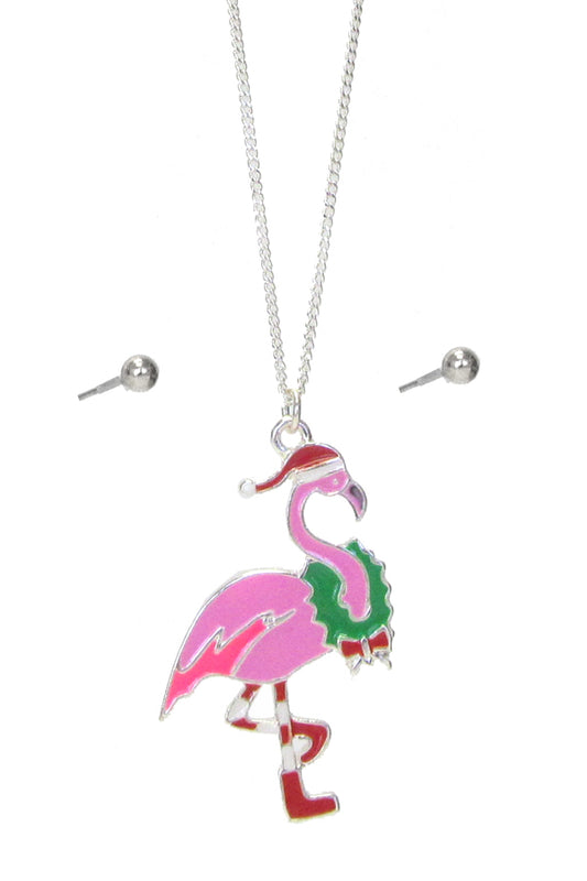 EPOXY CHRISTMAS THEME FLAMINGO PENDANT NECKLACE SET