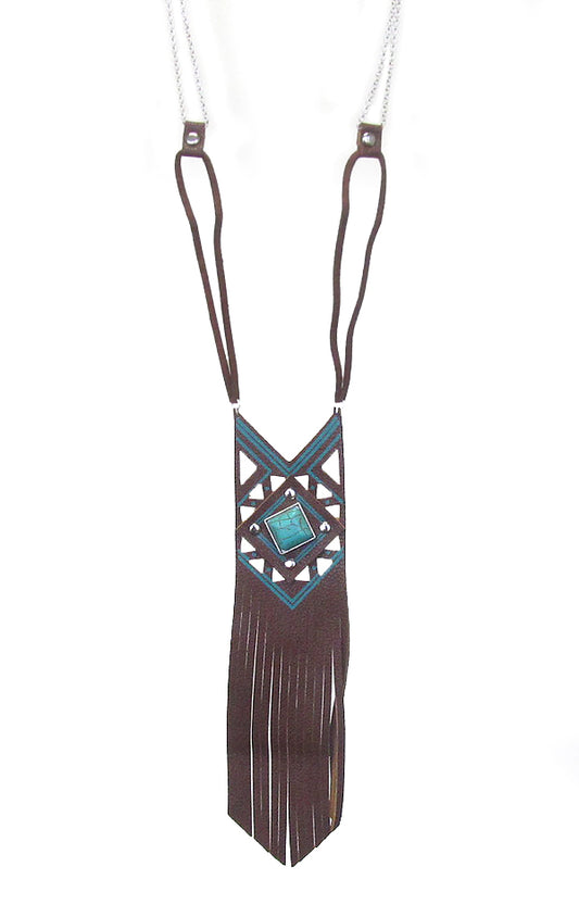 BOHEMIAN STYLE LEATHER TASSEL PENDANT LONG NECKLACE