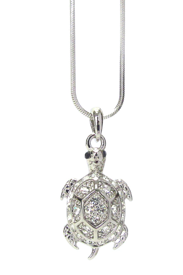 MADE IN KOREA WHITEGOLD PLATING CRYSTAL TURTLE PENDANT NECKLACE