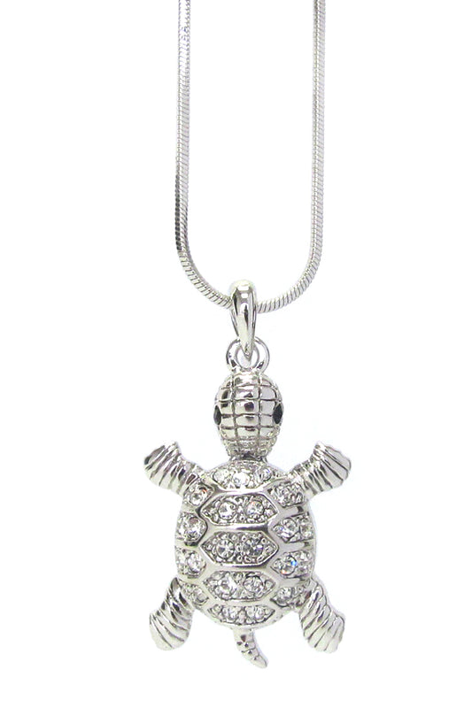 MADE IN KOREA WHITEGOLD PLATING CRYSTAL TURTLE PENDANT NECKLACE