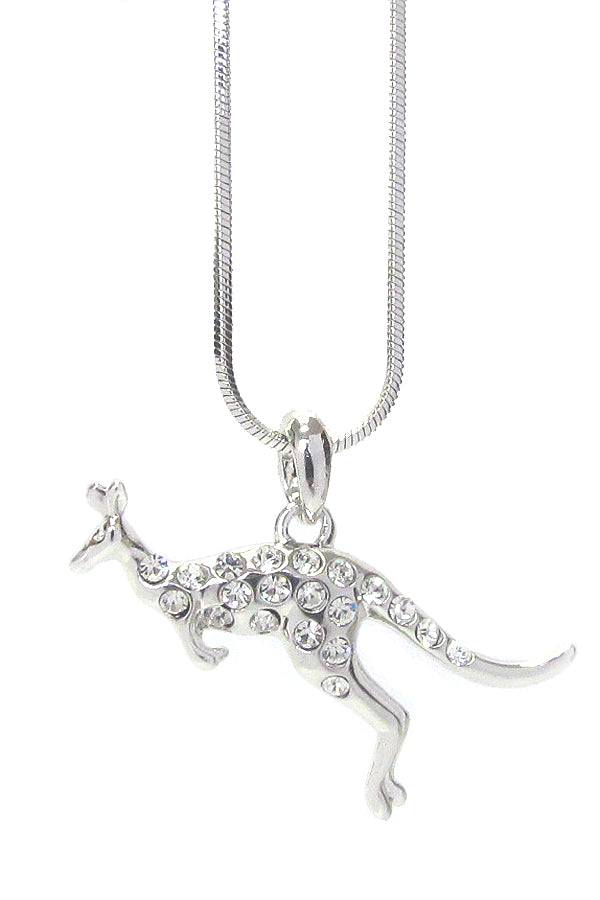 MADE IN KOREA WHITEGOLD PLATING CRYSTAL KANGAROO PENDANT NECKLACE