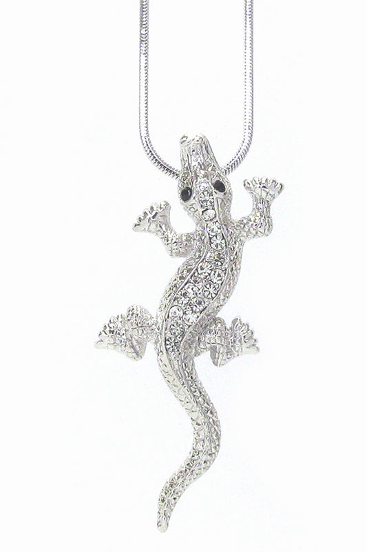 MADE IN KOREA WHITEGOLD PLATING CRYSTAL LIZARD PENDANT NECKLACE