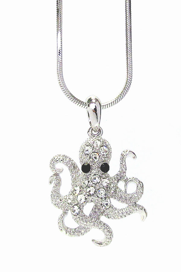 MADE IN KOREA WHITEGOLD PLATING CRYSTAL OCTOPUS PENDANT NECKLACE