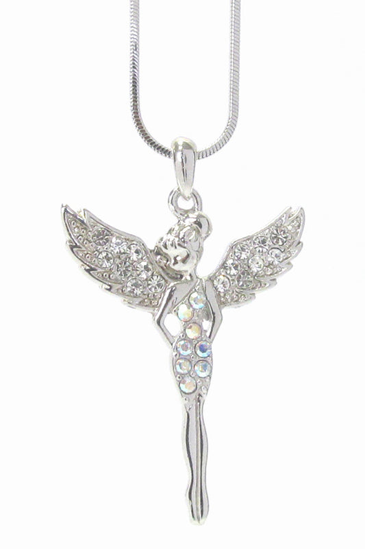 MADE IN KOREA WHITEGOLD PLATING CRYSTAL FAIRY PENDANT NECKLACE