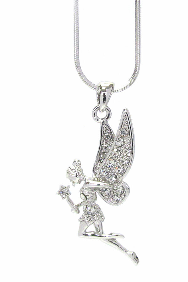 MADE IN KOREA WHITEGOLD PLATING CRYSTAL FAIRY PENDANT NECKLACE