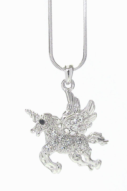 MADE IN KOREA WHITEGOLD PLATING CRYSTAL UNICORN PENDANT NECKLACE