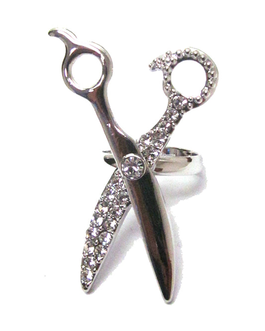 MADE IN KOREA WHITEGOLD PLATING CRYSTAL DECO SCISSORS RING