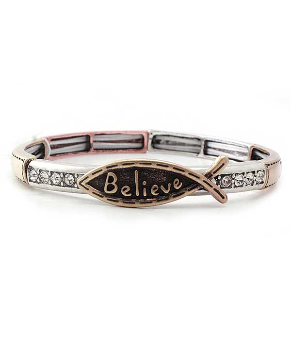 RELIGIOUS INSPIRATION FISH STRETCH BRACELET - BELIEVE