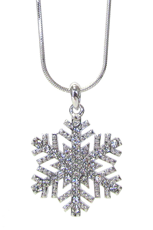 MADE IN KOREA WHITEGOLD PLATING CRYSTAL SNOWFLAKE PENDANT NECKLACE