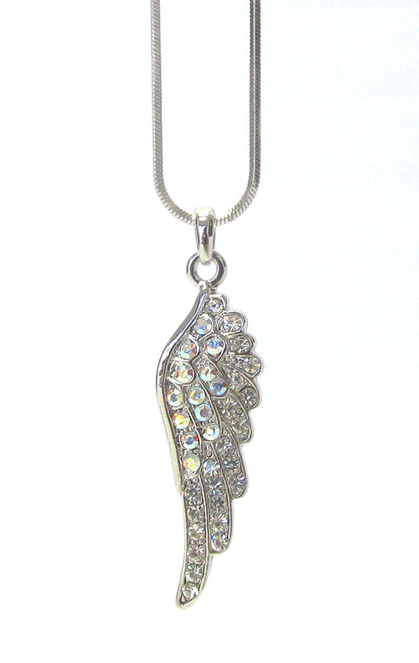 MADE IN KOREA WHITEGOLD PLATING CRYSTAL ANGEL WING PENDANT NECKLACE