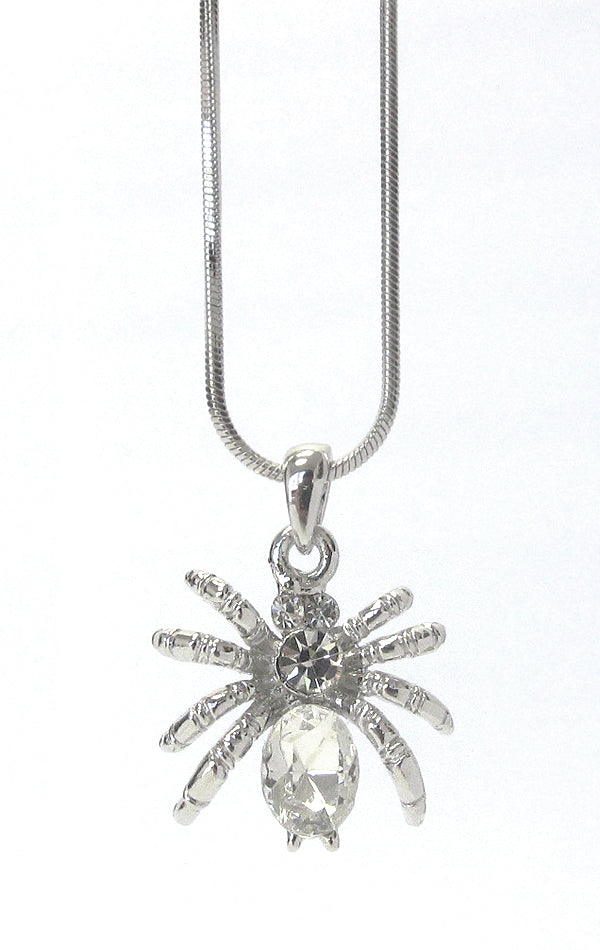 MADE IN KOREA WHITEGOLD PLATING CRYSTAL SPIDER PENDANT NECKLACE