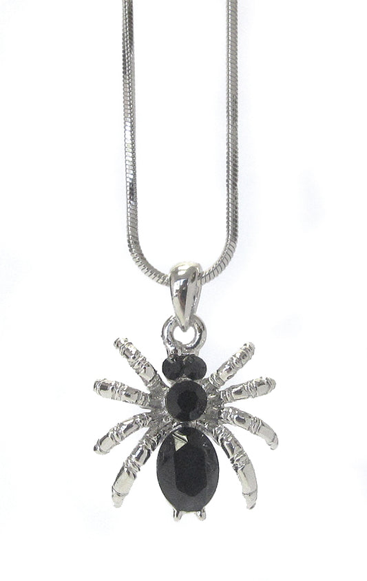 MADE IN KOREA WHITEGOLD PLATING CRYSTAL SPIDER PENDANT NECKLACE