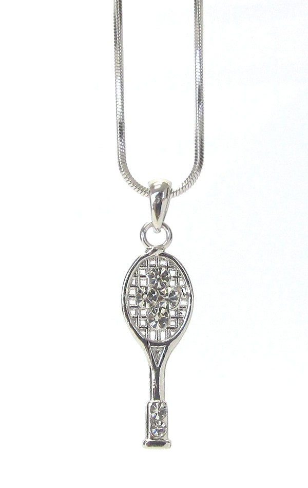 MADE IN KOREA WHITEGOLD PLATING CRYSTAL TENNIS RACKET PENDANT NECKLACE