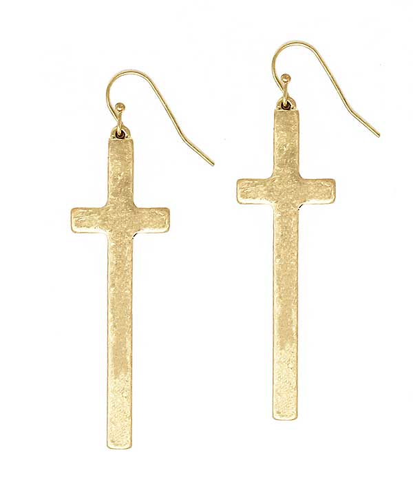 LONG METAL CROSS EARRING