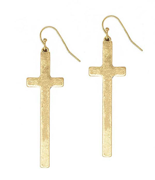 LONG METAL CROSS EARRING