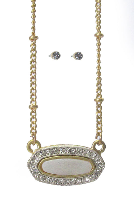 MOP AND CRYSTAL PENDANT NECKLACE SET