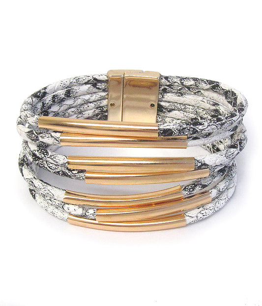 ANIMAL PRINT MULTI METAL TUBE MAGNETIC BRACELET