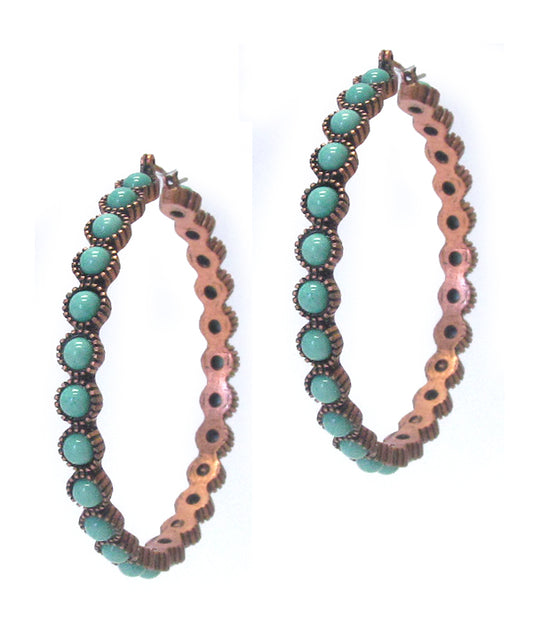 NAVAJO STYLE TURQUOISE HOOP EARRING -western