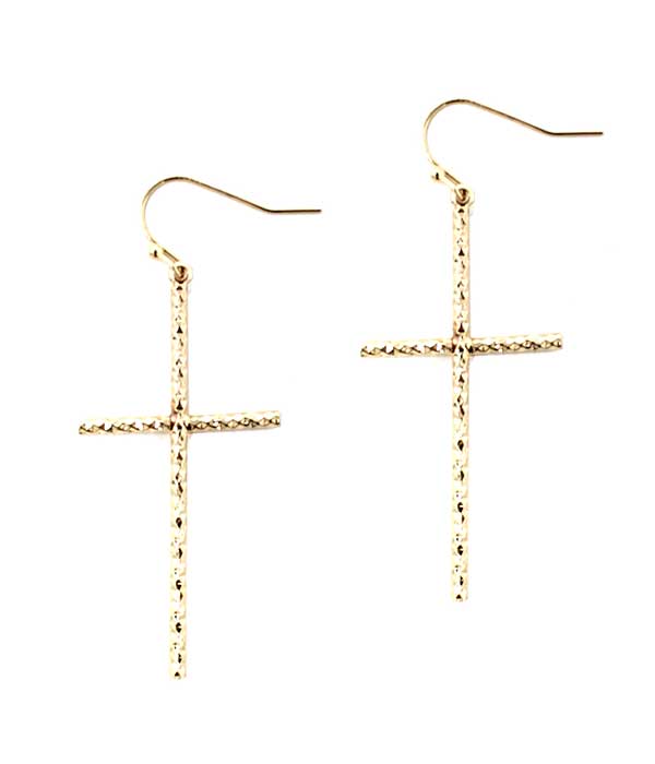 BRASS PLATING CROSS EARRING