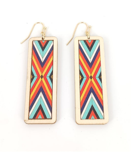 AZTEC PATTERN WOOD BAR EARRING