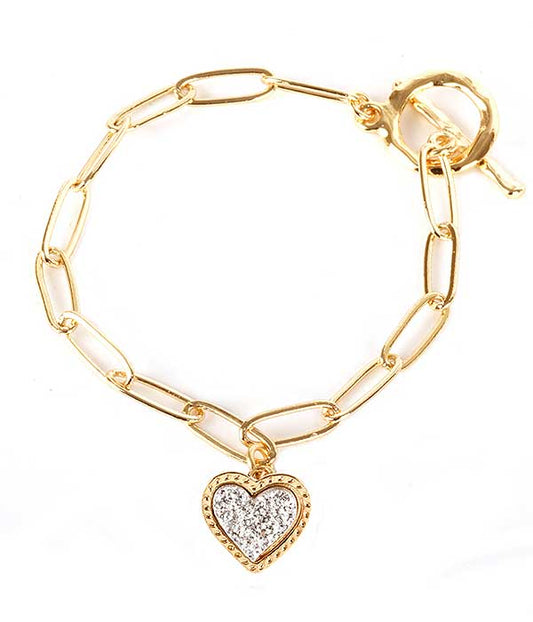 DRUZY HEART CHARM TOGGLE BRACELET -valentine