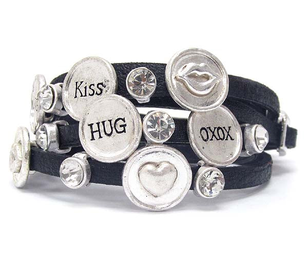 CRYSTAL DECO LOVE THEME LEATHERETTE WRAP BRACELET