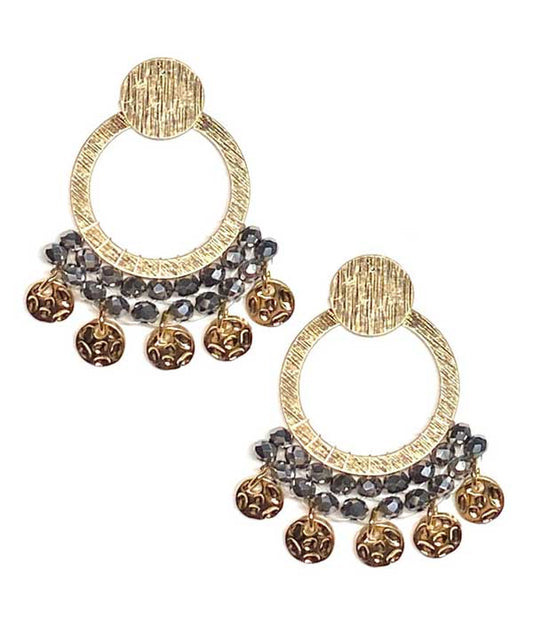 MULTI BEAD AND METAL DISC DANGLE HOOP EARRING