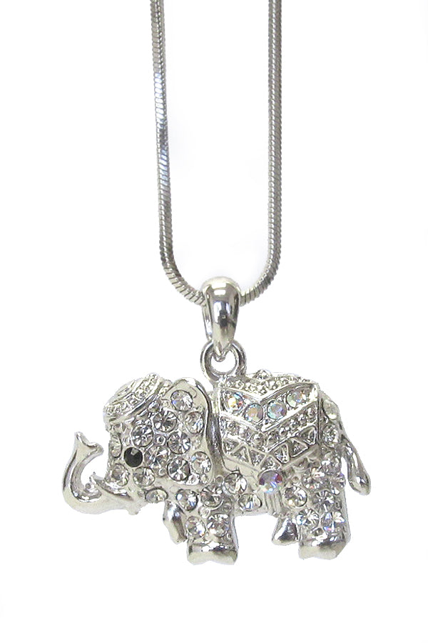 MADE IN KOREA WHITEGOLD PLATING CRYSTAL ELEPHANT PENDANT NECKLACE